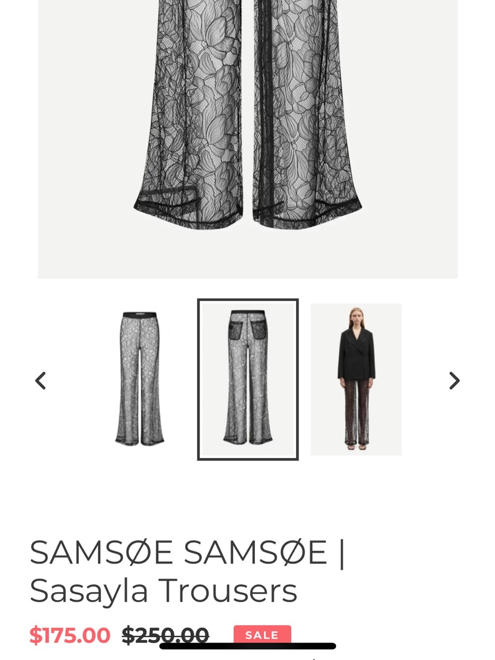 Brand New SAMSOE Black Floral Lace Wide-Leg Pants